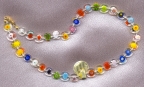 Millefiori on Crystal Clear, Small Venetian Glass "Candy" Disc Necklace